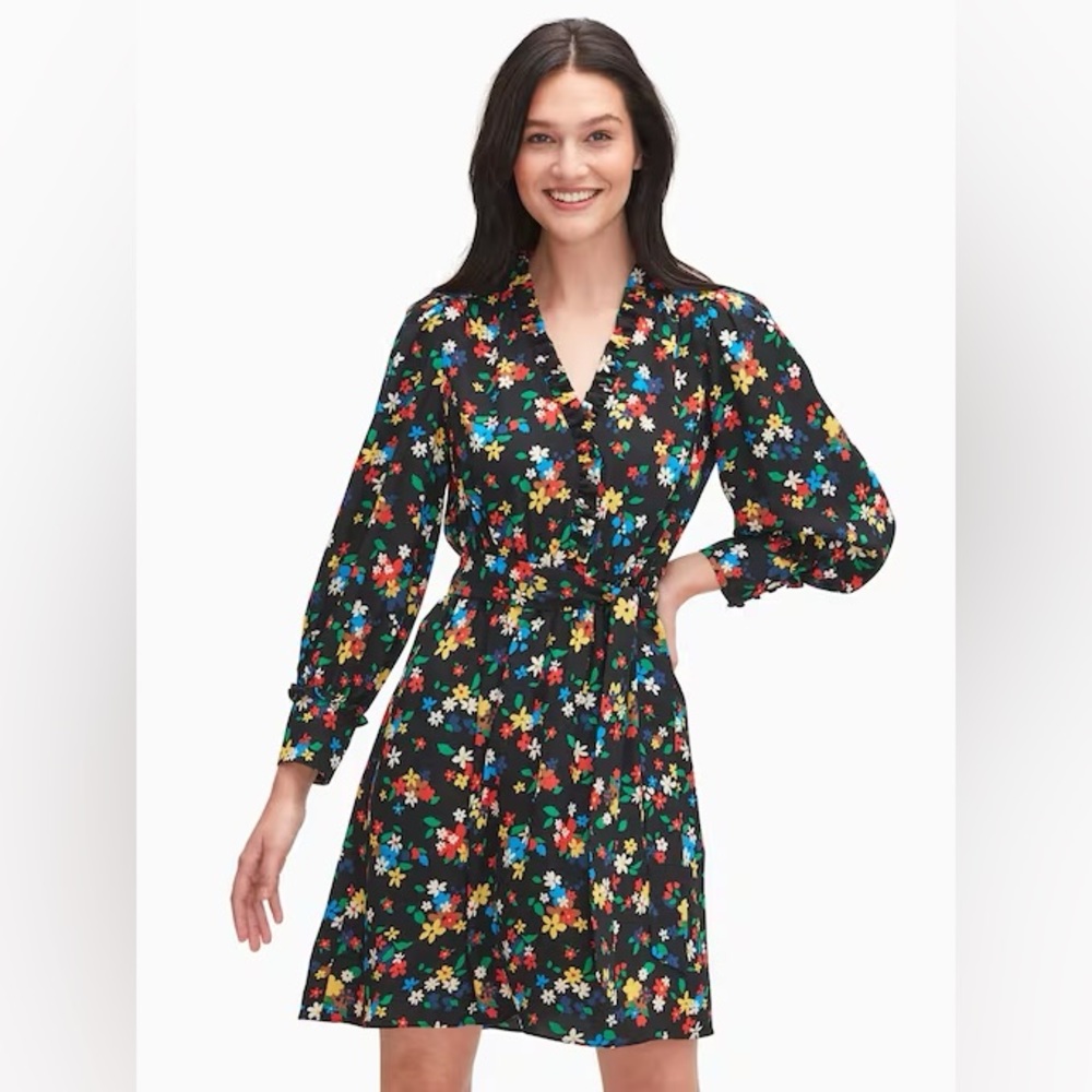 kate spade Black Floral Wrap Dress with Multicolor Flowers